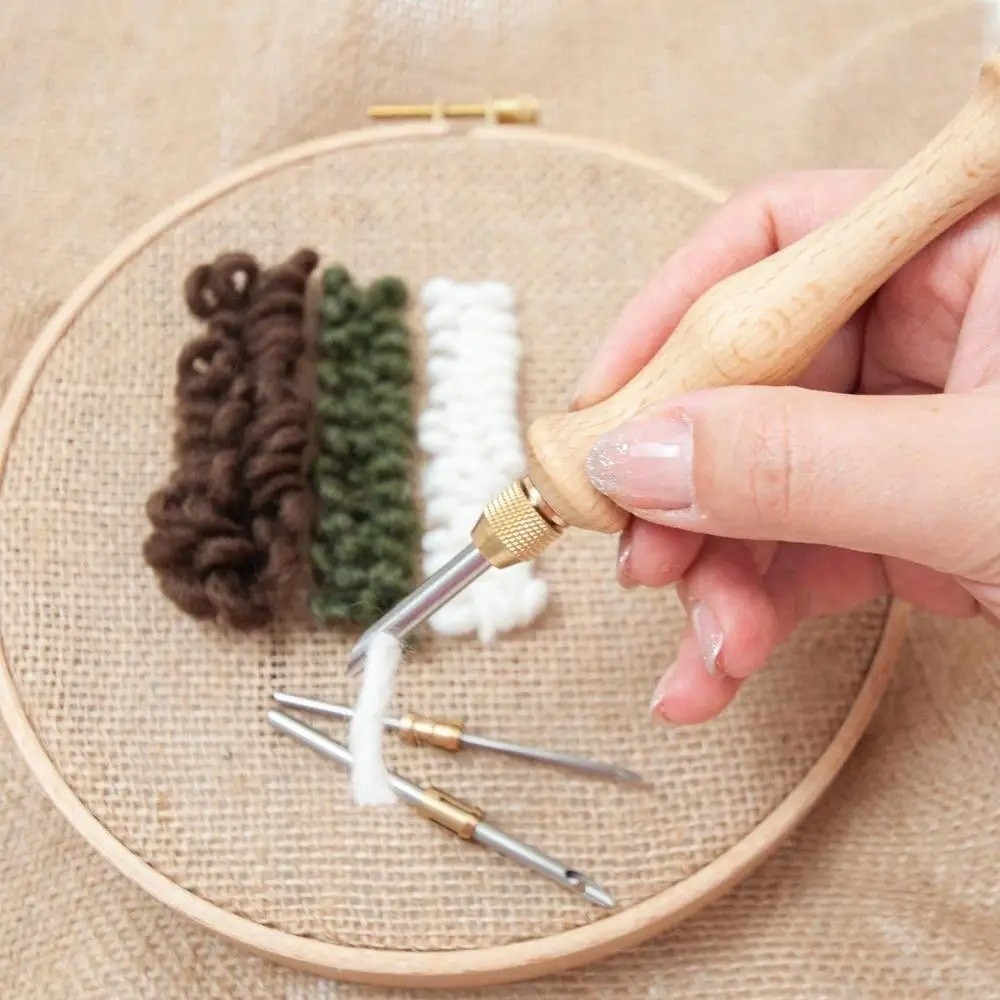 Punch Needle Kit - 2.5mm/3.5mm/5mm 펀치 니들 세트 나무 손잡이