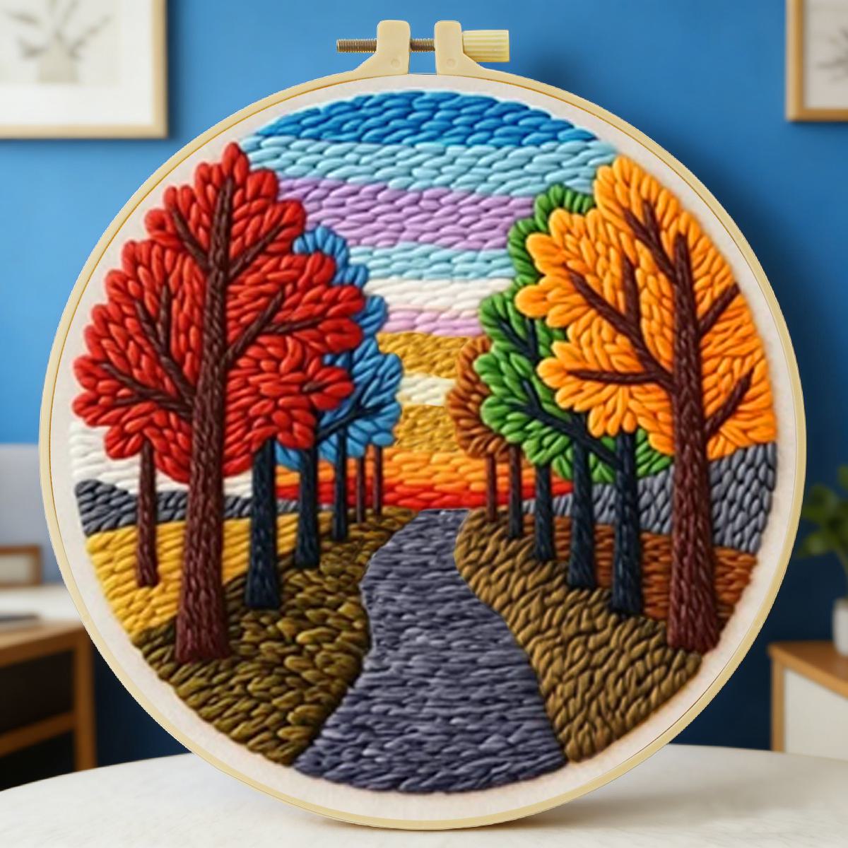 Punch Needle Kit - 20X20CM/7.87인치 풍경 펀치 니들 자수 세트
