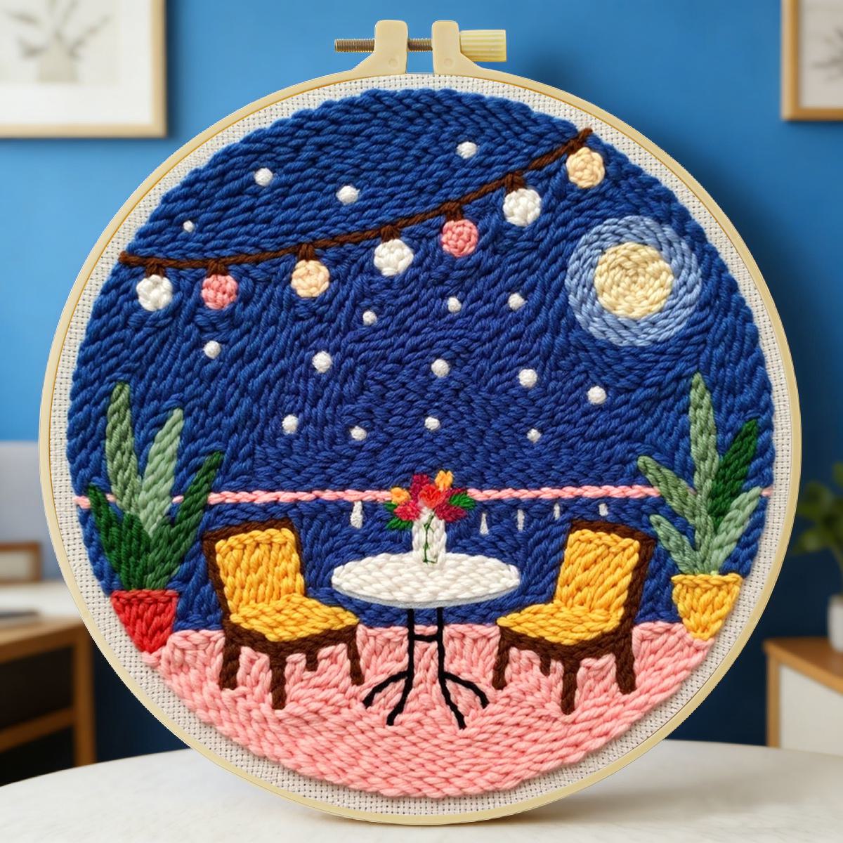 Punch Needle Kit - 20X20CM/7.87인치 테이블 펀치 니들 자수 세트