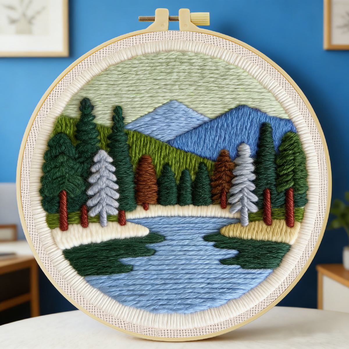 Punch Needle Kit - 20X20CM/7.87인치 풍경 펀치 니들 자수 세트