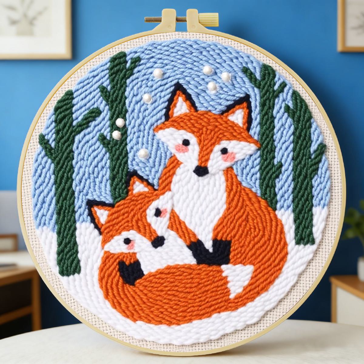 Punch Needle Kit - 20X20CM/7.87인치 동물 - 여우 펀치 니들